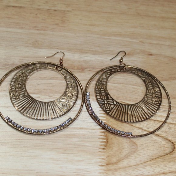 Large Bangle Earrings w/Rhinestones - Picture 7 of 7